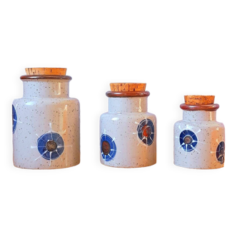 Set of 60s enamelled stoneware storage pots