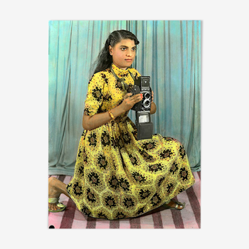 Portrait of a young woman with camera, Colorful photography, Rajasthan