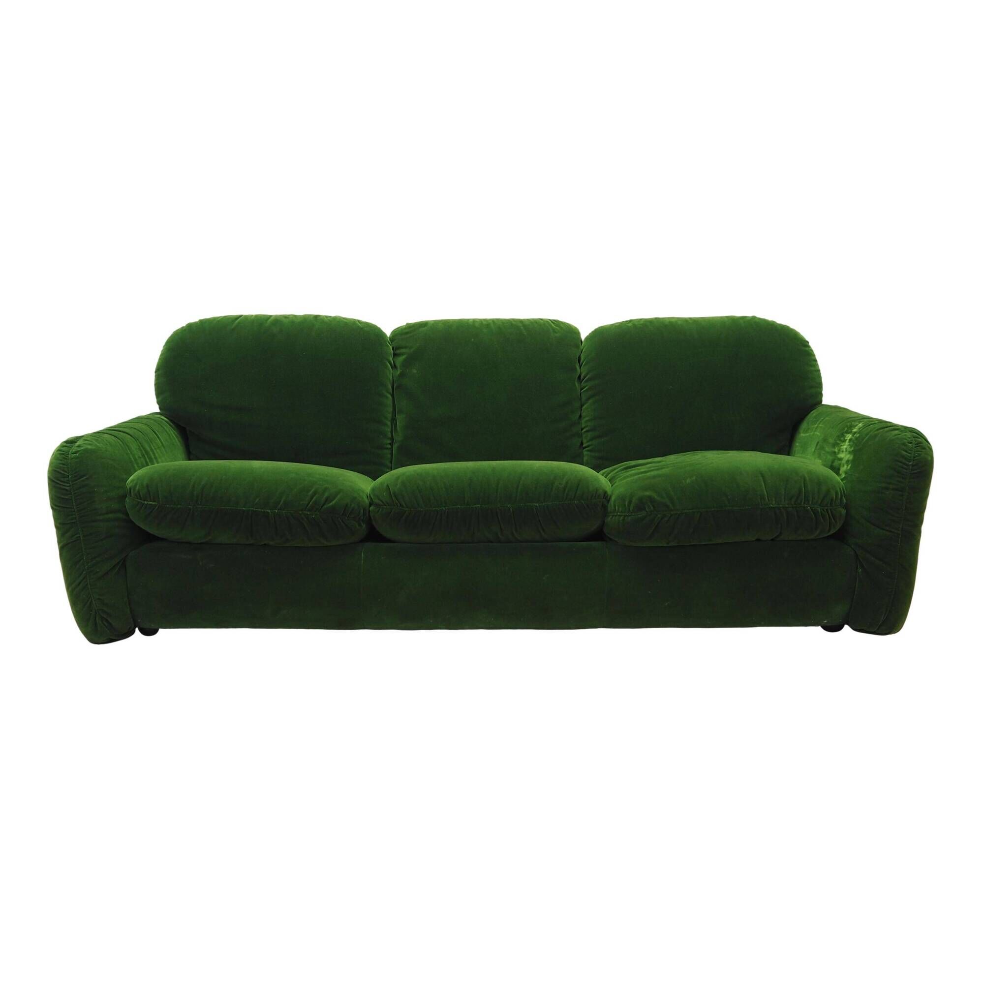 Green velour sofa, Italian design, 1970s, manufacturer: Busnelli, designer