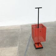 Minimalist perforated steel umbrella stand, 1960s