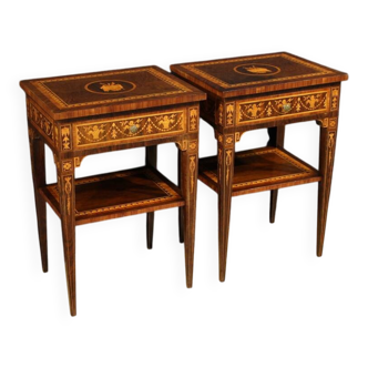 Pair of Louis XVI style inlaid bedside tables from the 20th century