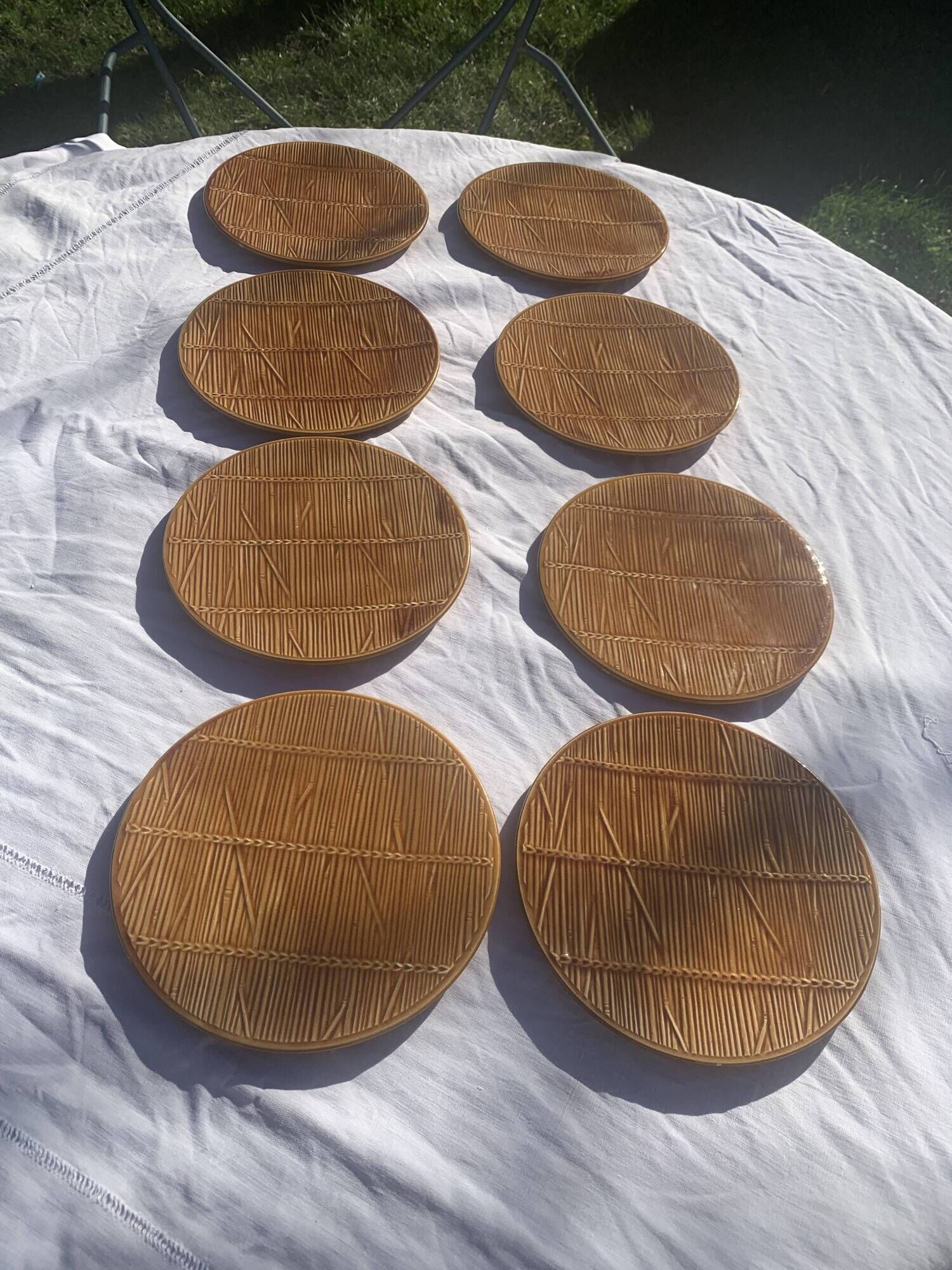 9 plates in straw slurry val d or creation made in france vintage