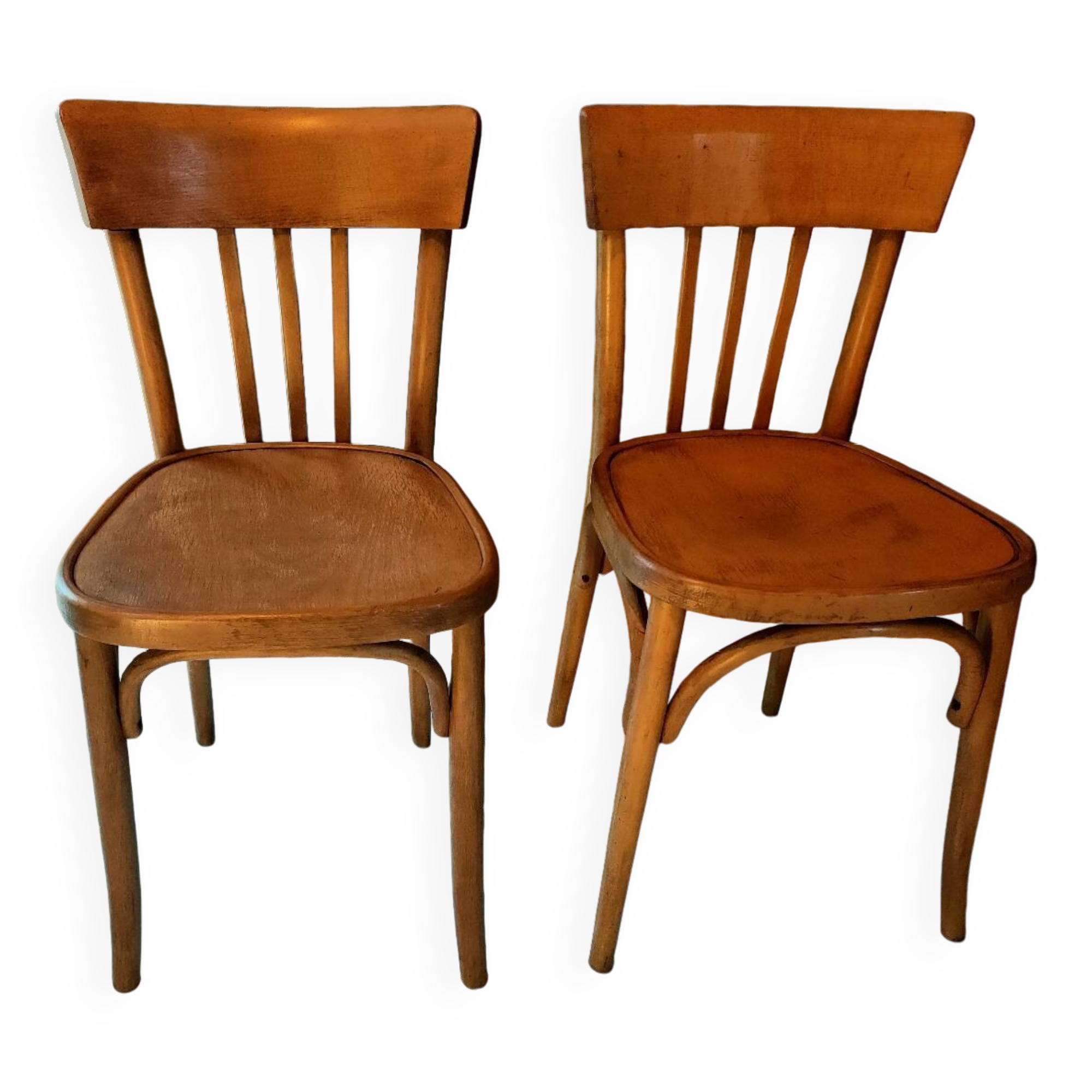 Pair of curved wooden bistro chairs