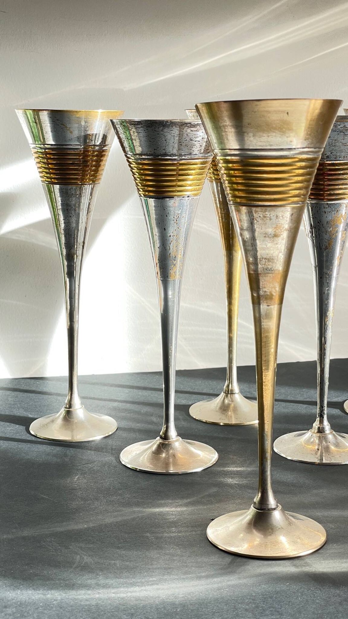 6 Flutes Champagne Laiton Argenté Vintage