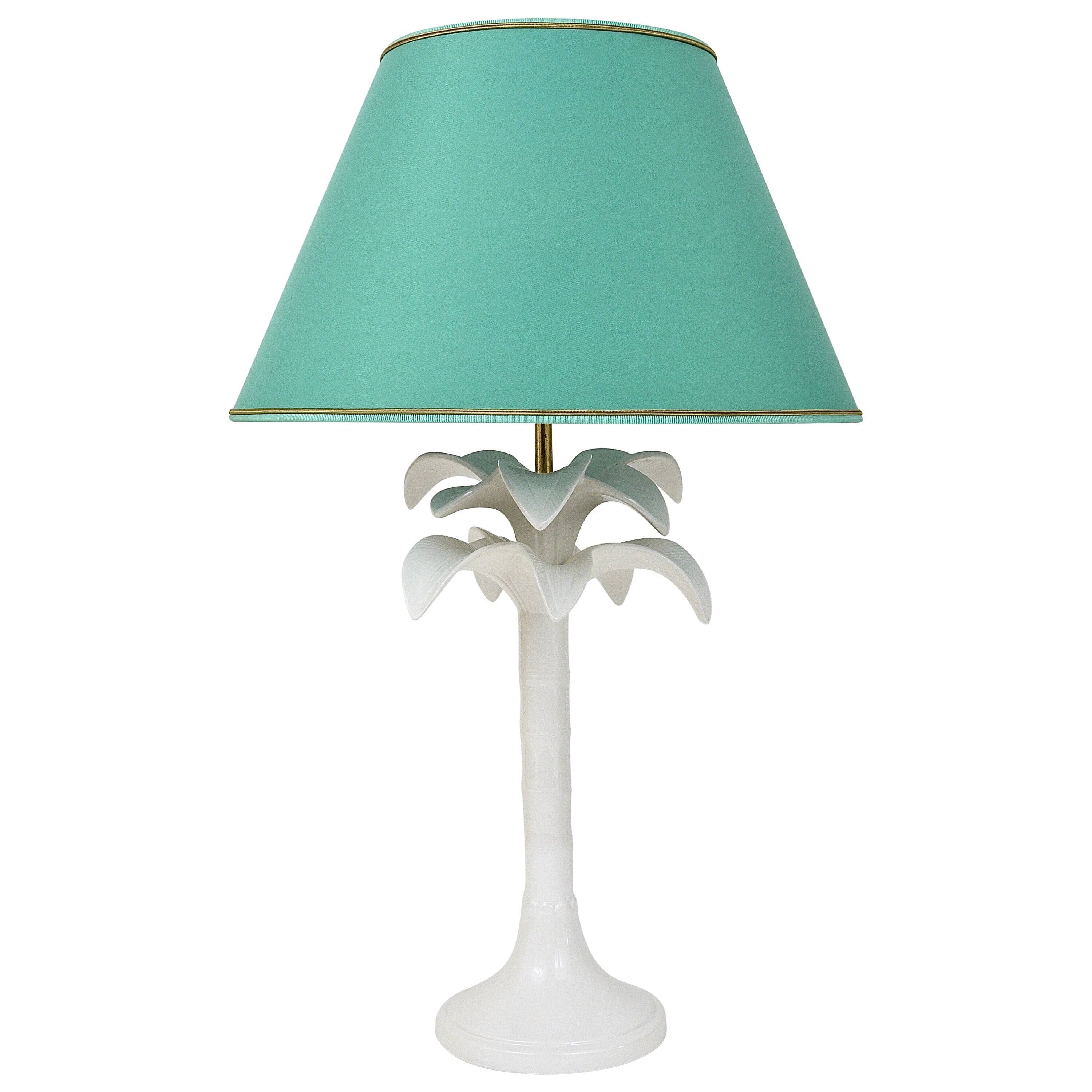 Lampe de table en faux bambou arbre de palmier blanc Tommaso Barbi, Italie, années 1970