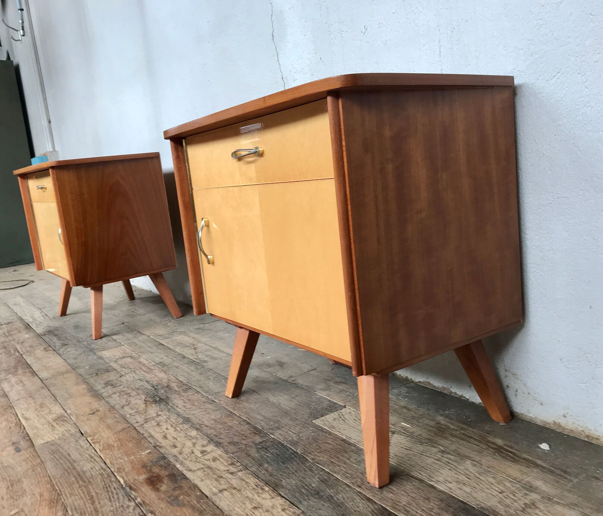 Pair of night table feet compass bedside end of vintage sofa old 1950 1960 retro