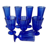 8 vintage aperitif glasses in cobalt blue coloured glass from Portugal.