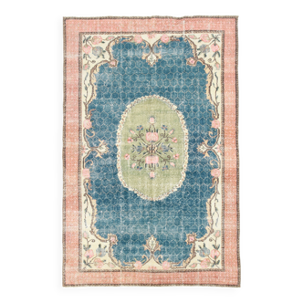 Tapis turc vintage fait main bleu et vert 7x10, 211x320 cm SK4996