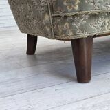 1960s, Danish 3-seater curved sofa, furniture velour, beech wood legs.