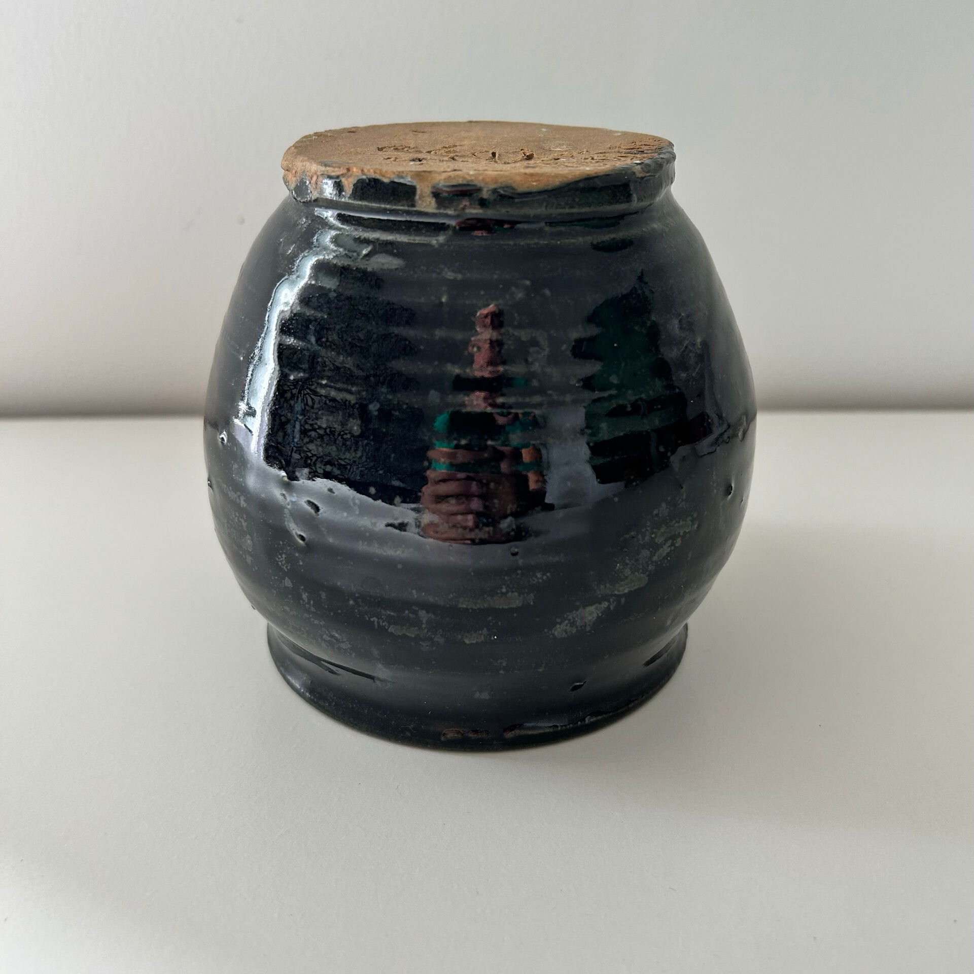 Navy blue stoneware pot