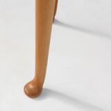 Elegant French side table in beech wood with lace inlay and glass top, 1950s