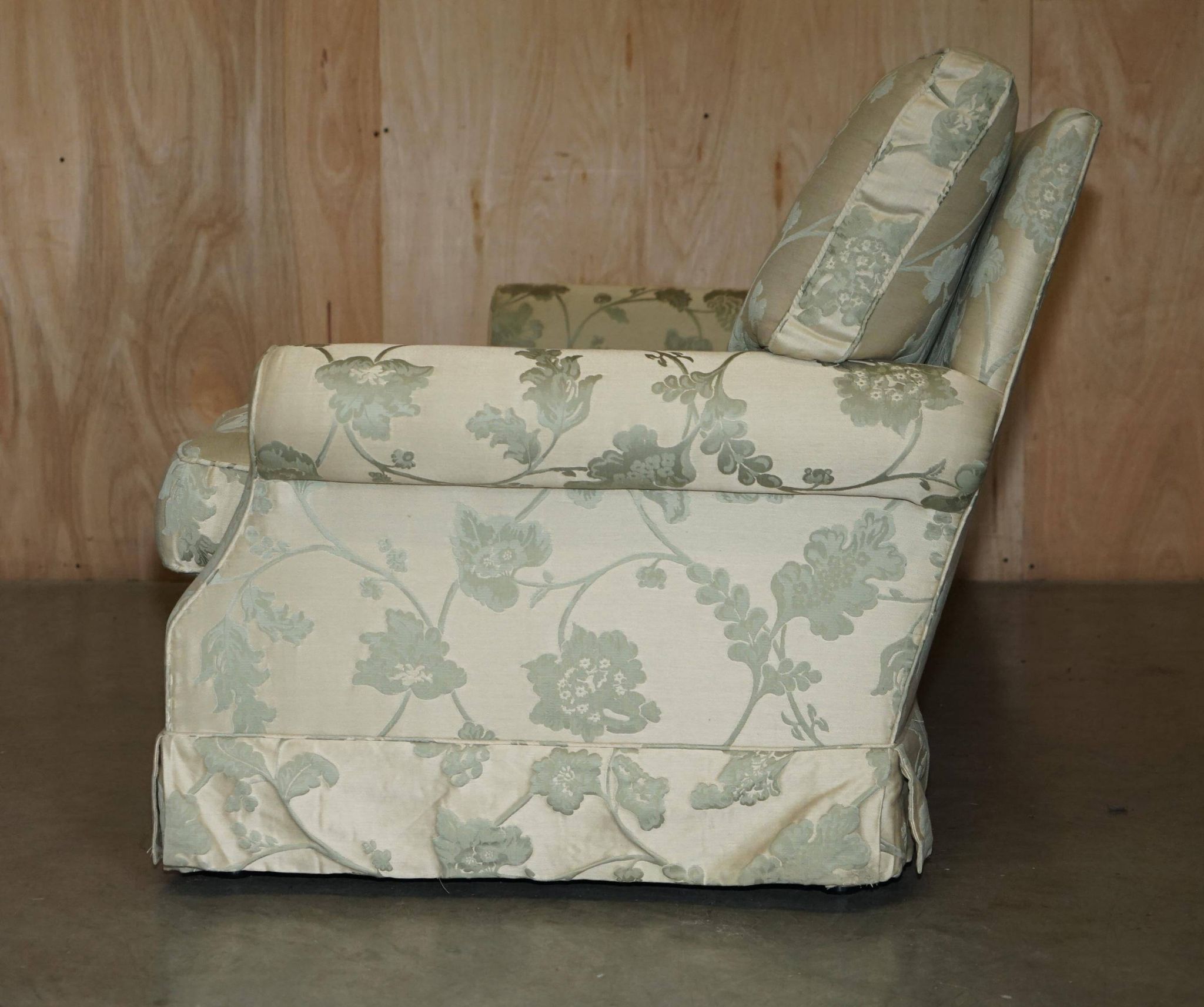 Pair of Howard & Son's style sofas in floral patterned silk blend.