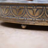 Art Nouveau serving dish plated in copper with removable glass inserts.