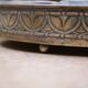 Art Nouveau serving dish plated in copper with removable glass inserts.