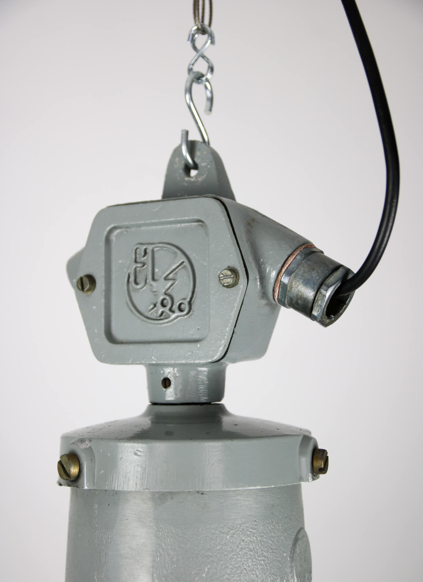 Vintage light blue enamel industrial factory pendant light from ElKo, 1960s