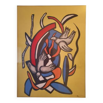 A gouache by Fernand Léger, the birds on a yellow background.
