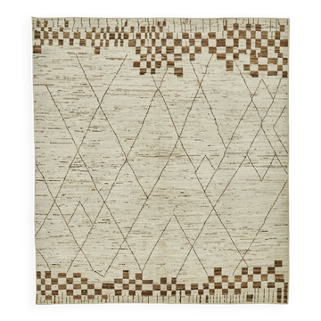 Handwoven Tribal One of a Kind 259 cm x 293 cm Beige Wool Carpet
