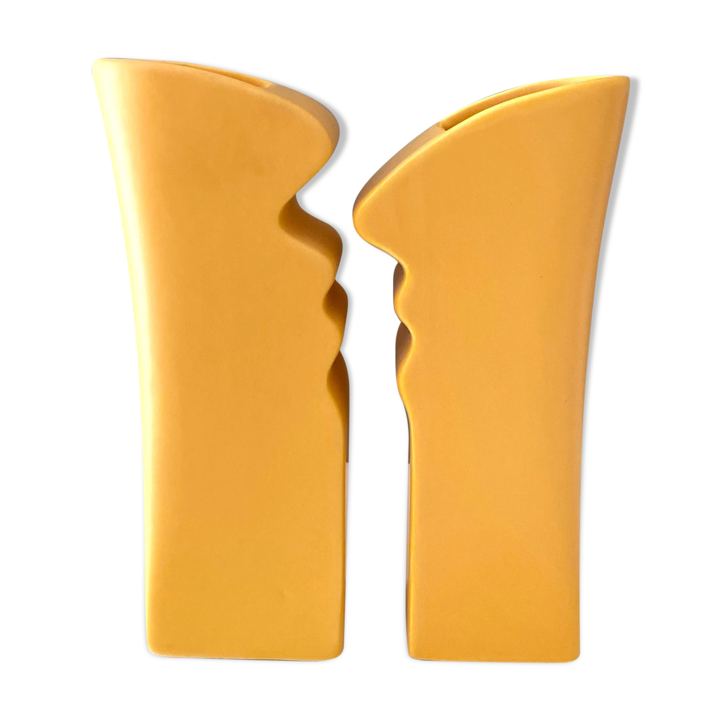Vase sélection vases « Faces » jaune, ensemble de 2 vases en céramique, années 90