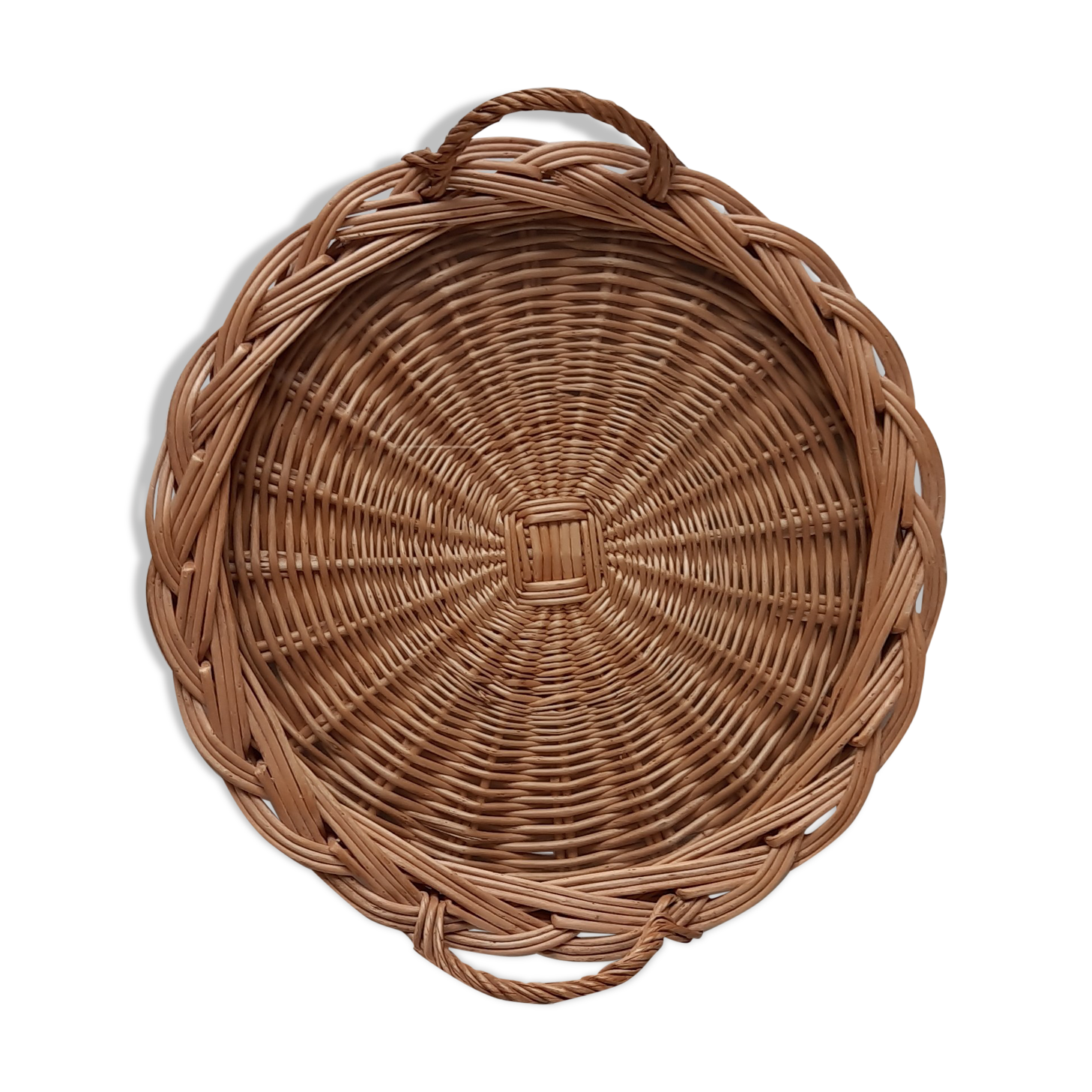 Vintage rattan and glass tray
