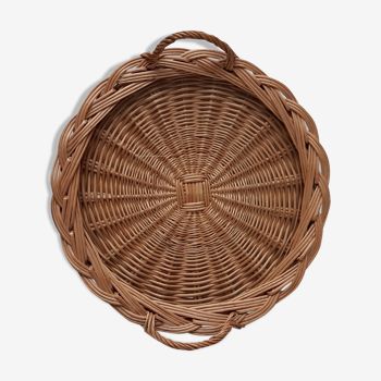 Vintage rattan and glass tray