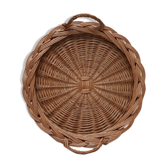 Vintage rattan and glass tray