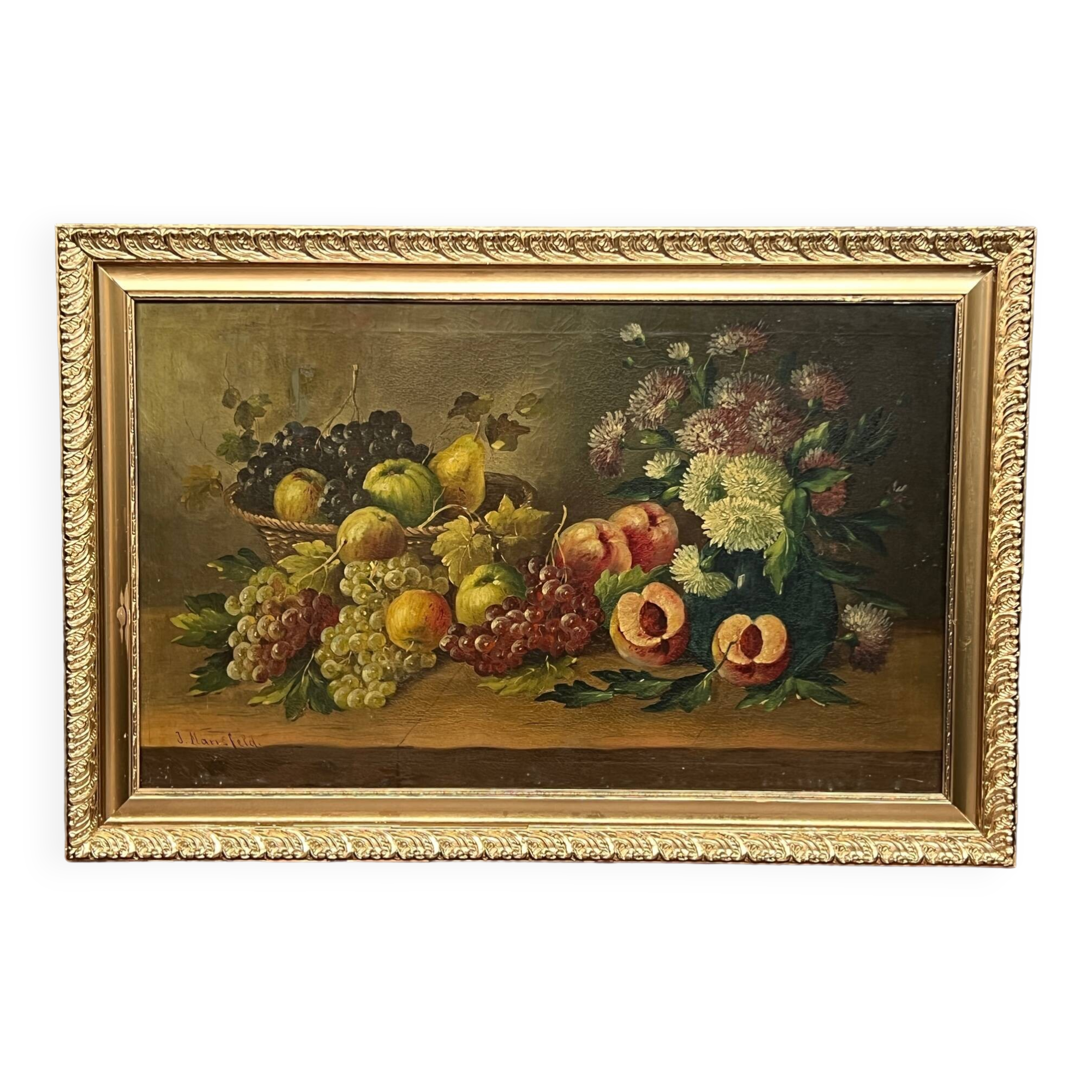 Josef Mansfeld (1819-1894). Still life with flowers and fruit.