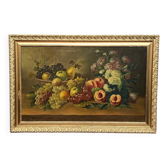 Josef Mansfeld (1819-1894). Still life with flowers and fruit.