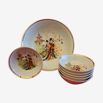 Set for fruit salad (salad bowl + 6 bowls) porcelain Chinese decoration