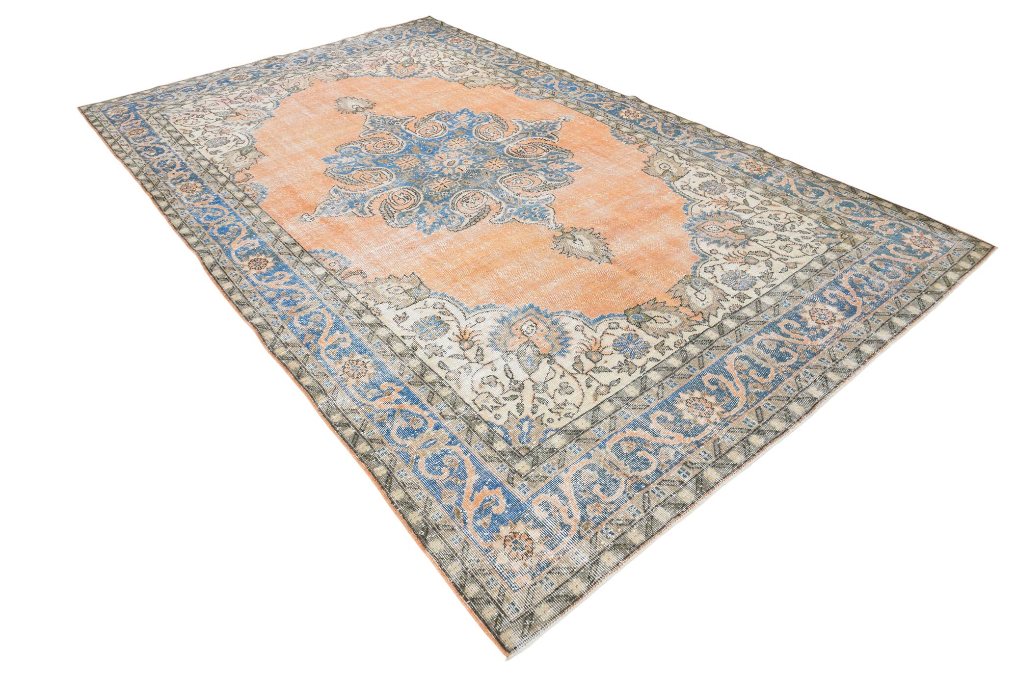 7x12 Peach & Blue Vintage Classic Antique Area Rug, 219x354Cm