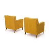 Yellow fabric armchairs, 1950s, set of 2