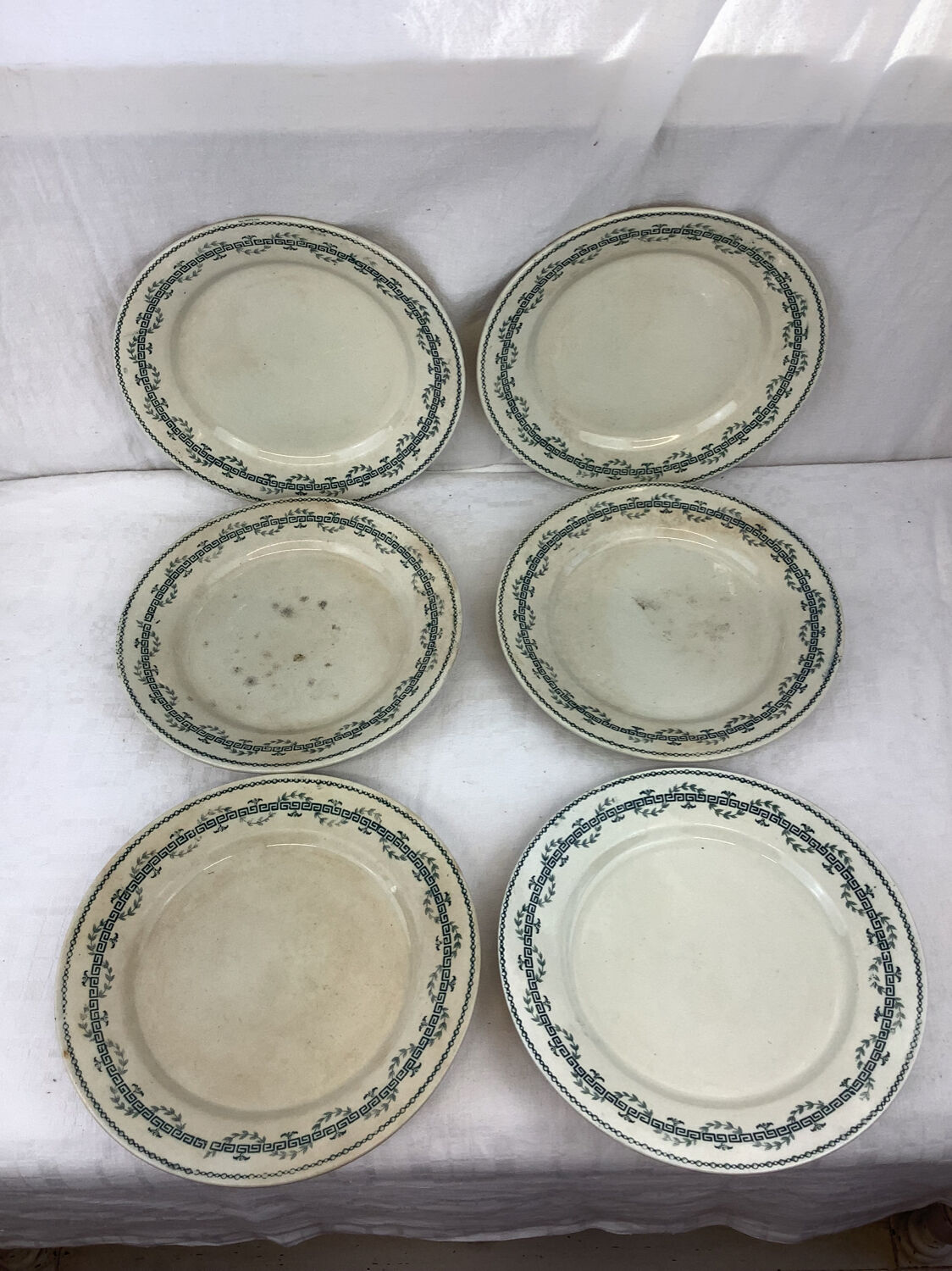 6 old flat iron earth plates
