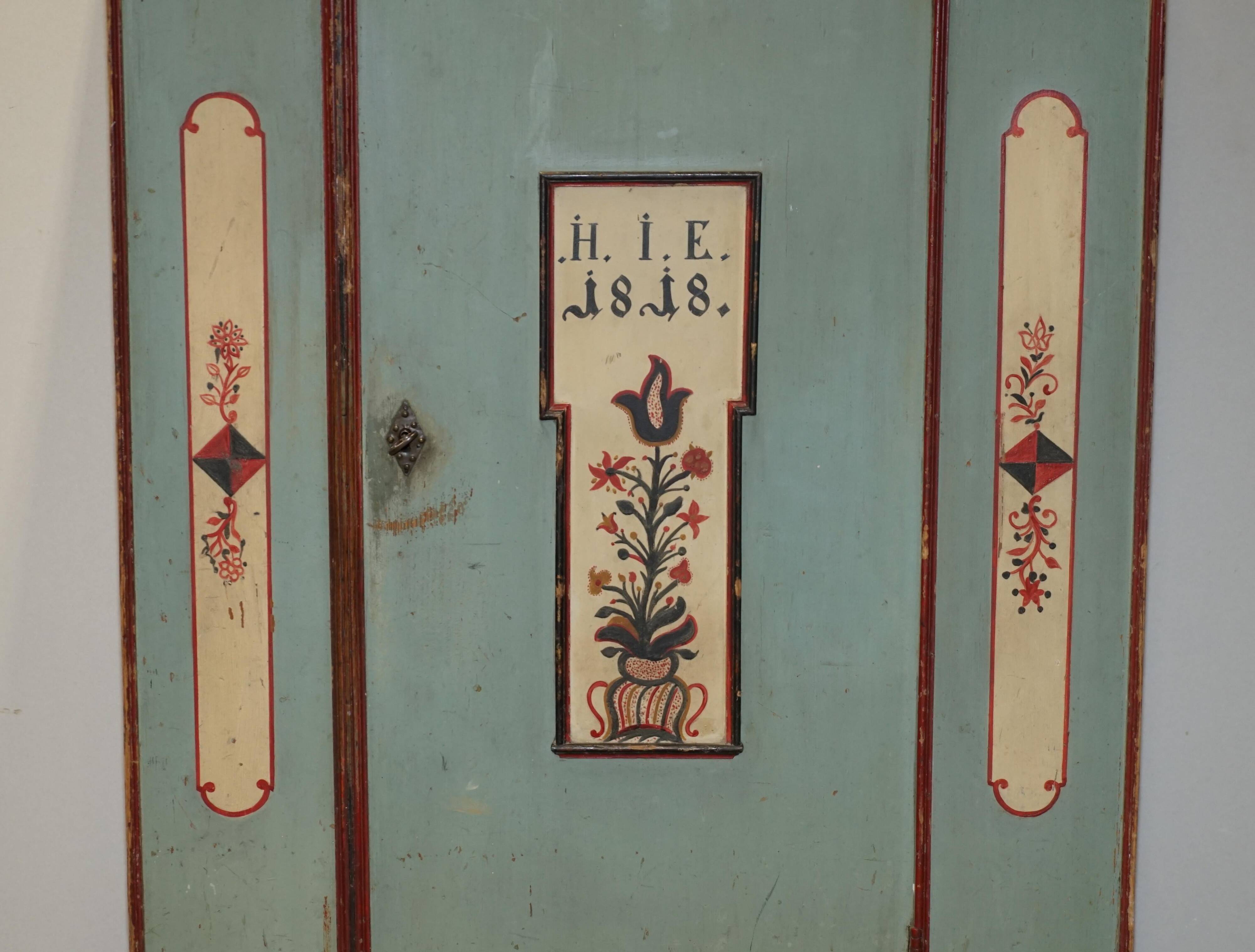Antique German wedding armoire, hand-painted, 1818.