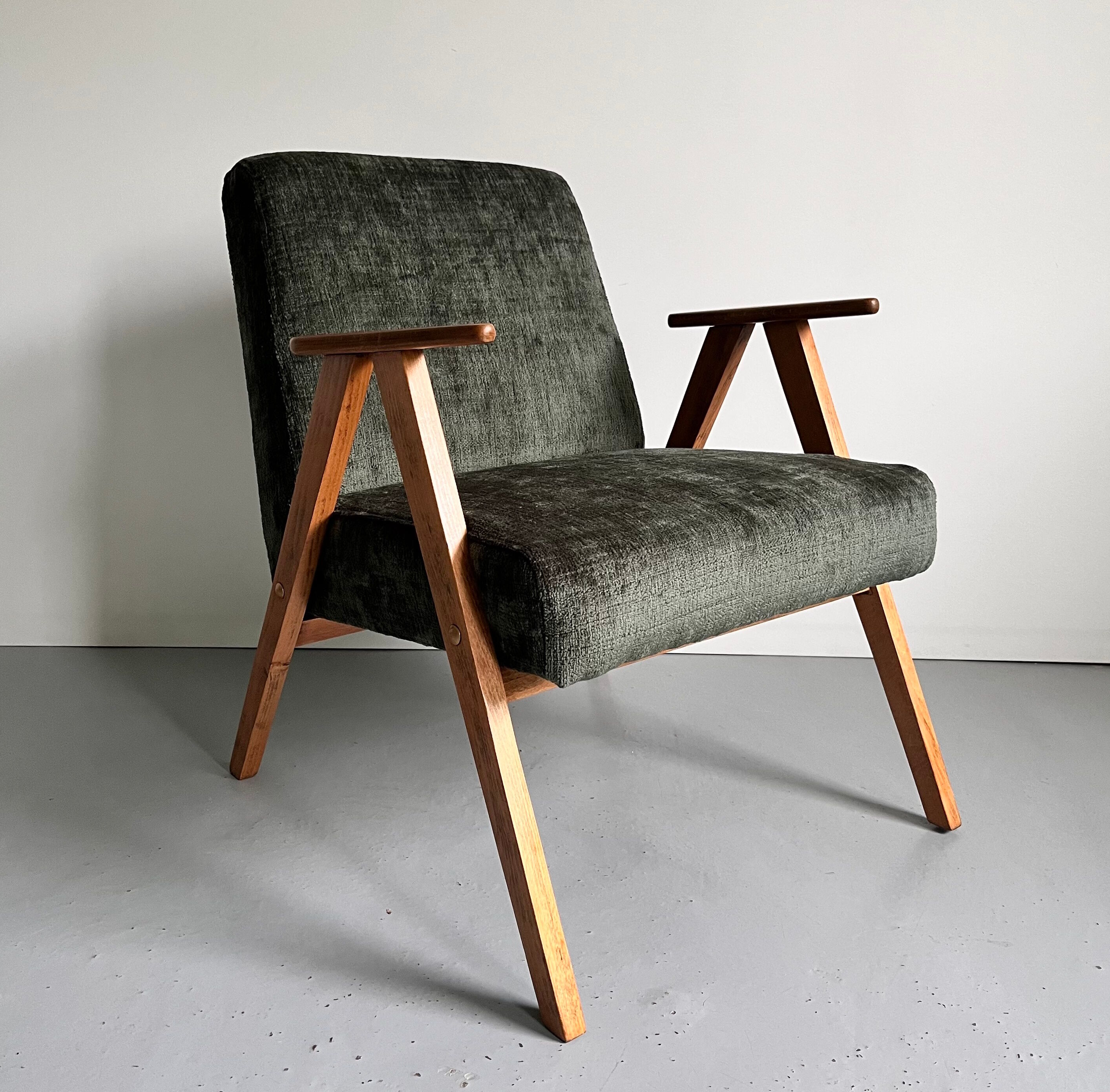Restored Vintage Mid Century Modern Armchair, Forest Green Lounge Chair