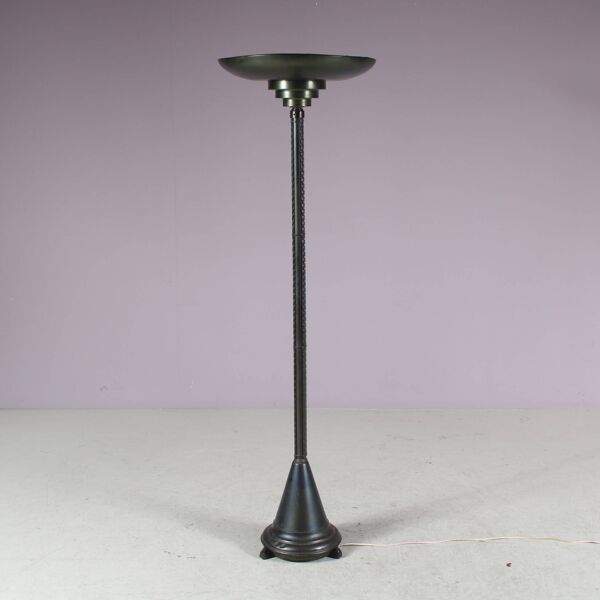 Lampadaire Uplighter des années 1930 de style École d'Amsterdam, Pays-Bas