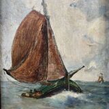 Peinture à l'huile ancienne avec des voiliers