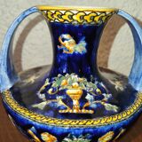Vase with 2 polychrome handles in Gien earthenware France with Renaissance decoration 1938