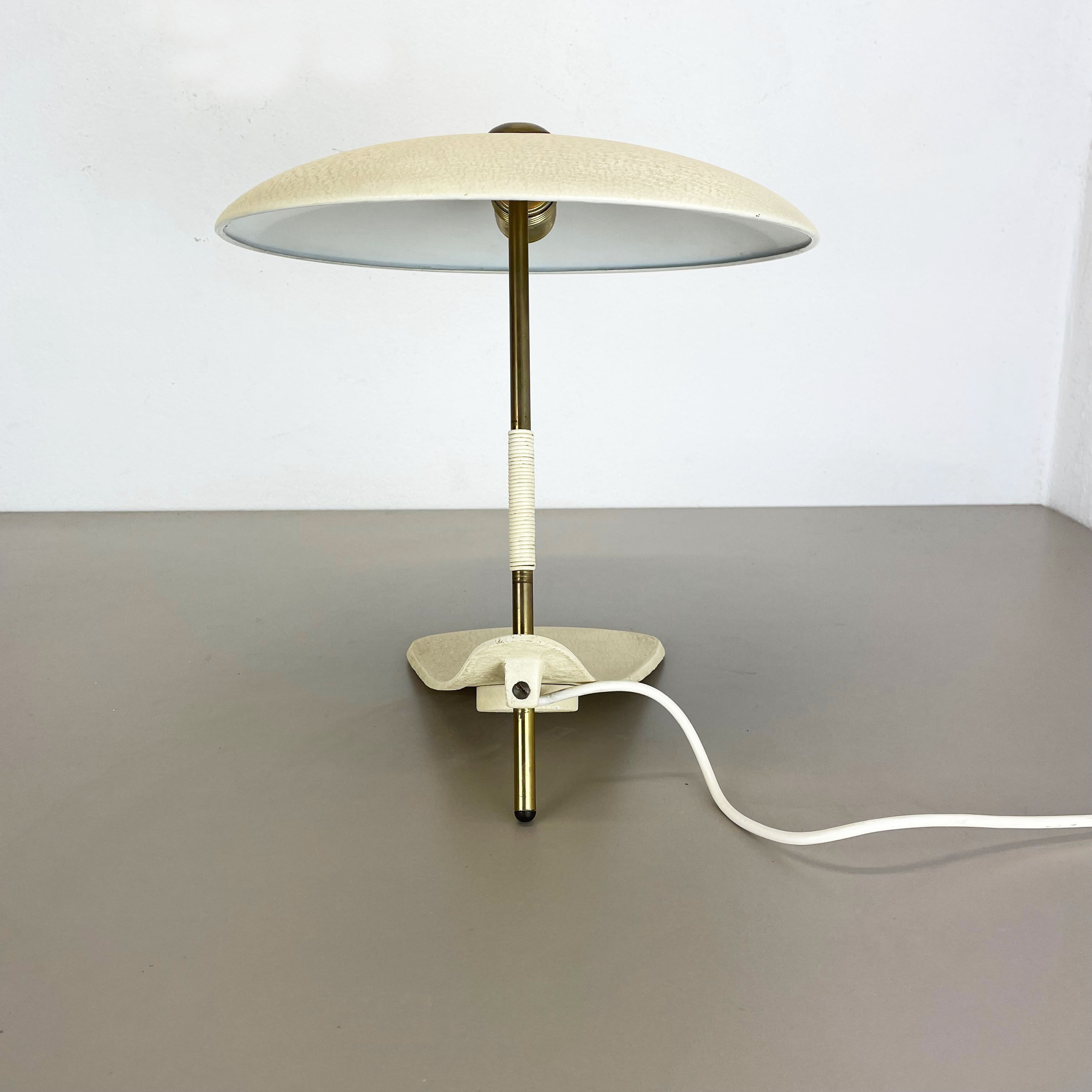 Modernist kalmar sytle Bauhaus beige metal and brass desk light, Austria, 1950s