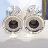 Pair of silver metal candle holders