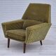 Fauteuil danois à dossier haut de georg thams, revêtement original, velours vert, bois de teck.