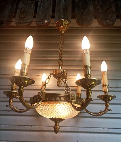 Exceptional bronze chandelier with 6 lights in Louis XIII style, in working condition - 7.5 kg