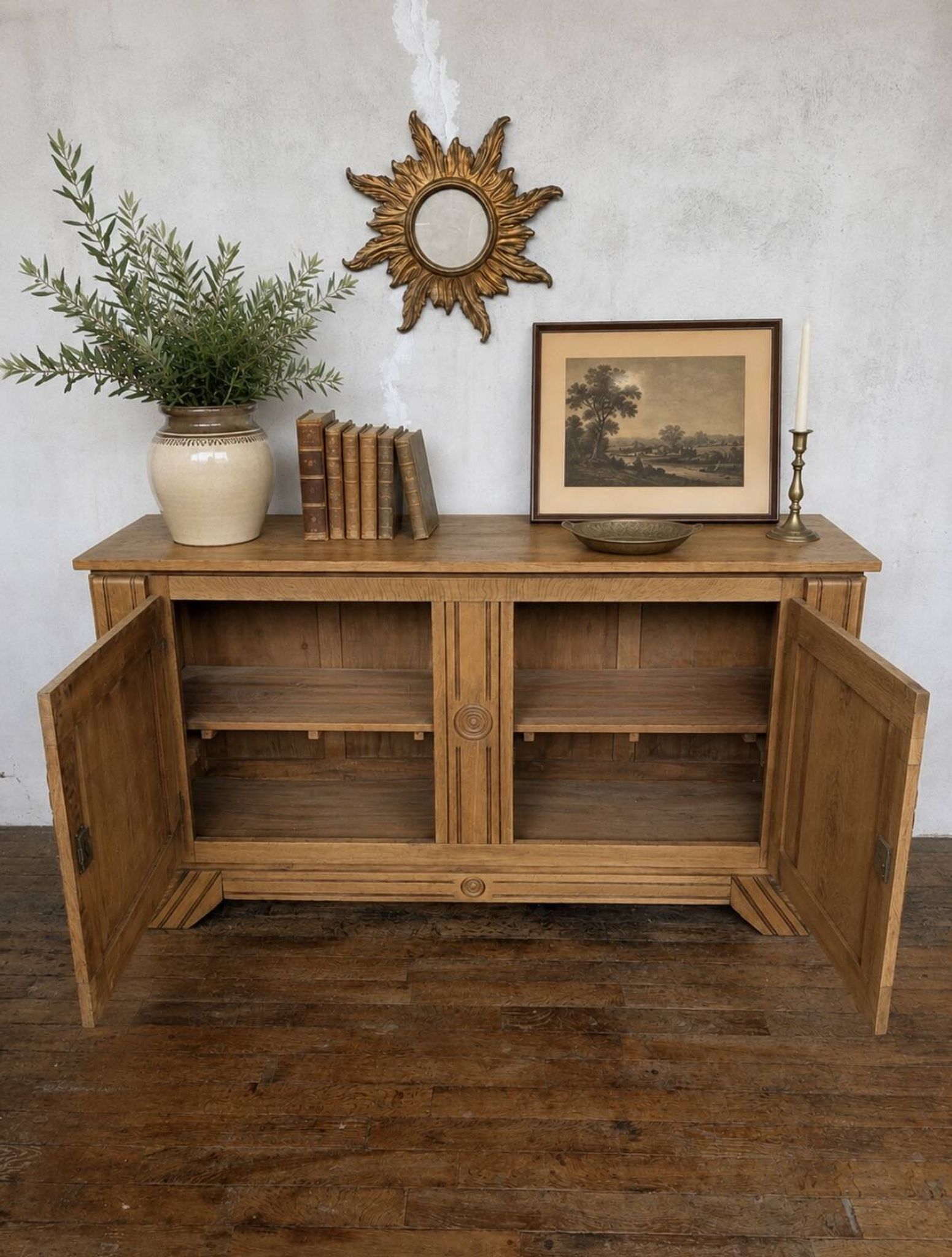 Antique carved oak sideboard – 180 x 48 x 100 cm