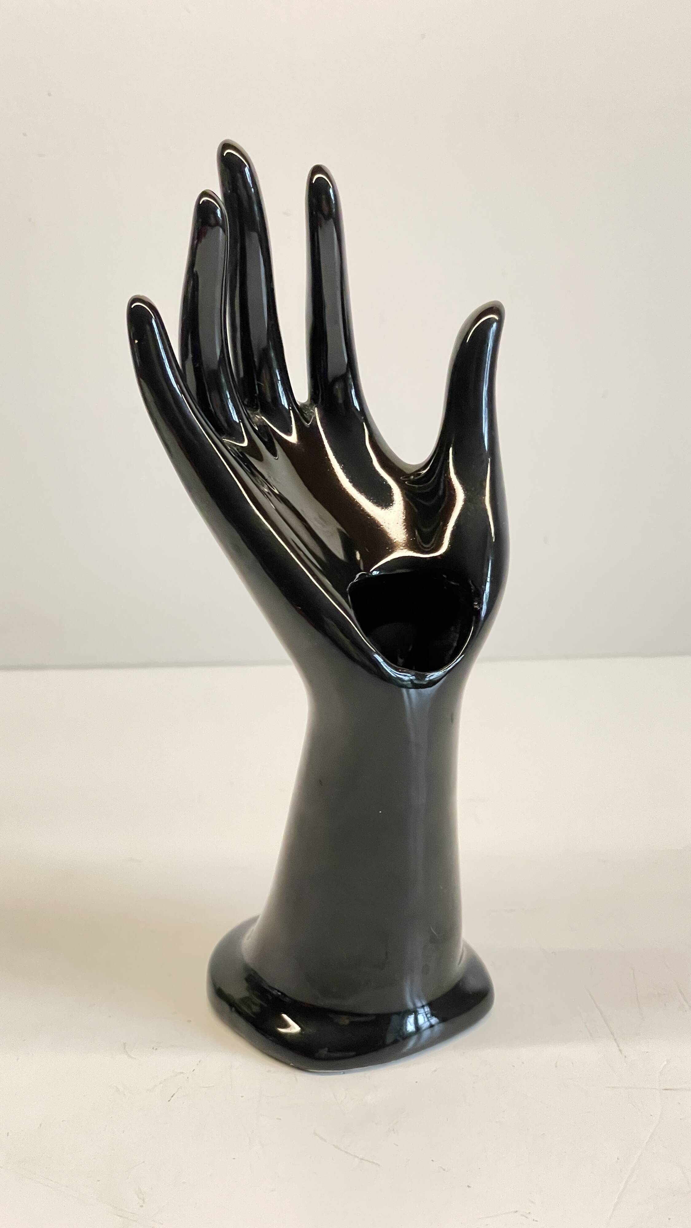 Handmade vintage black ceramic ring sizer vase