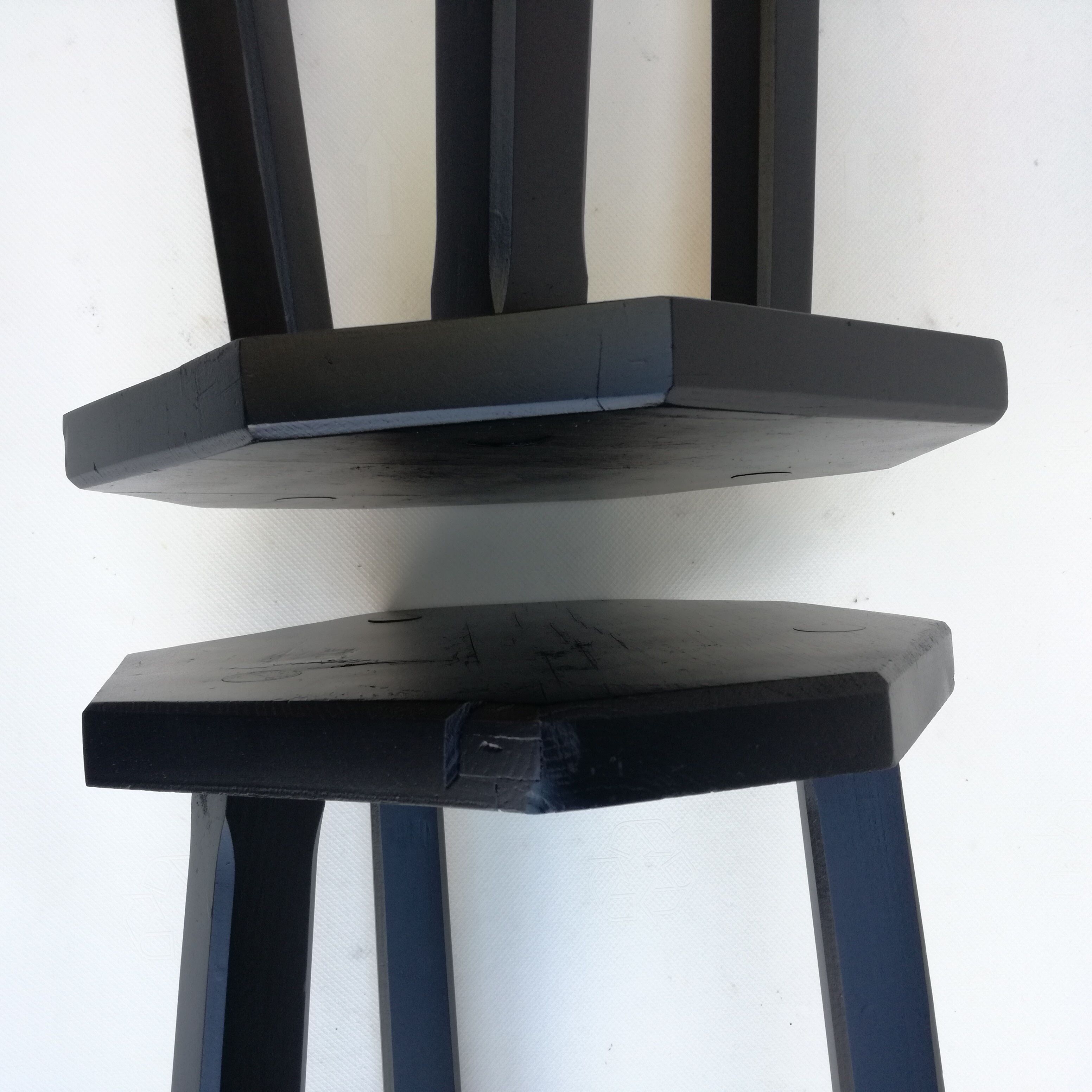 Black brutalist wooden stools, set of 2