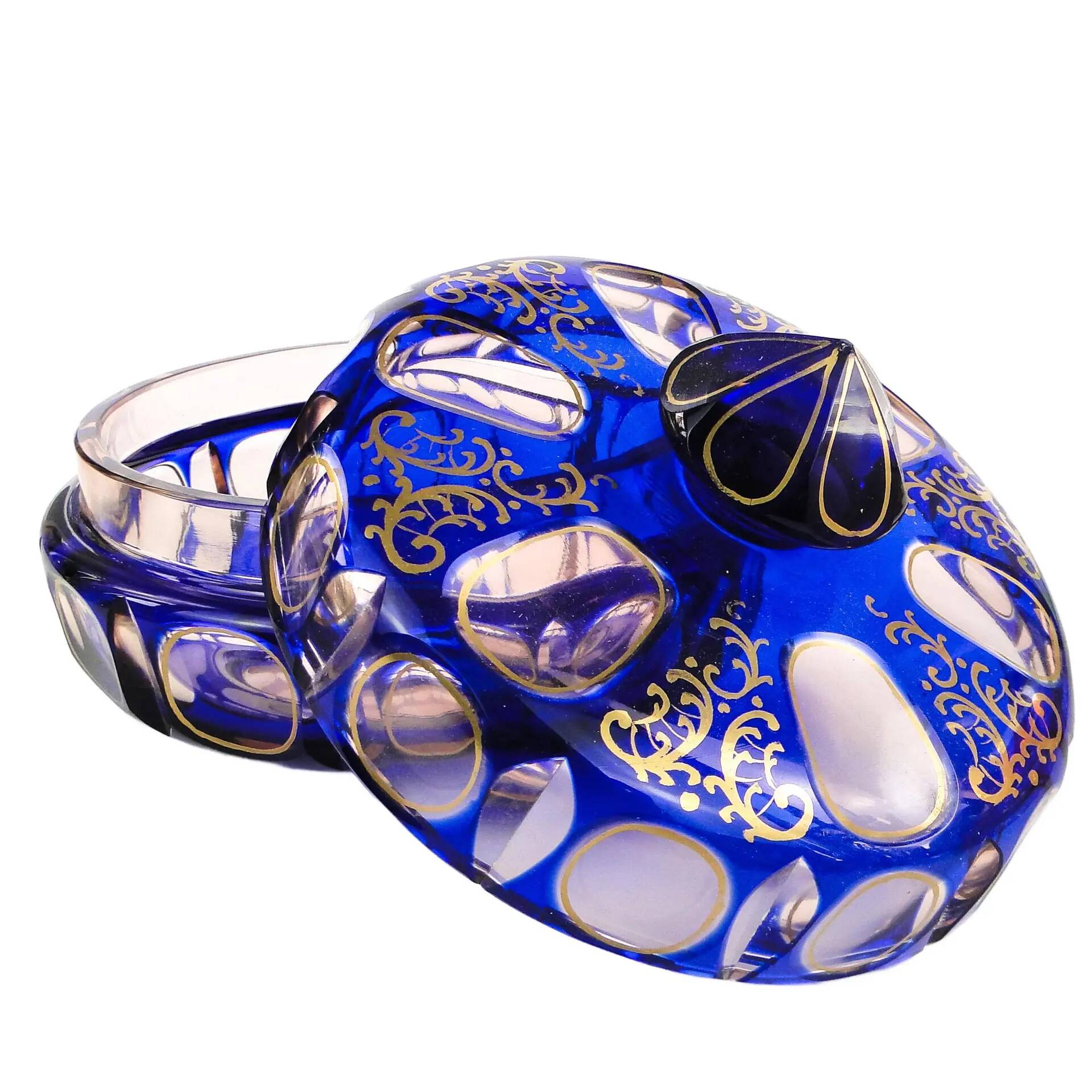 Biedermeier bonbonniere, cobalt glass, Egermann, Germany, 1930s.