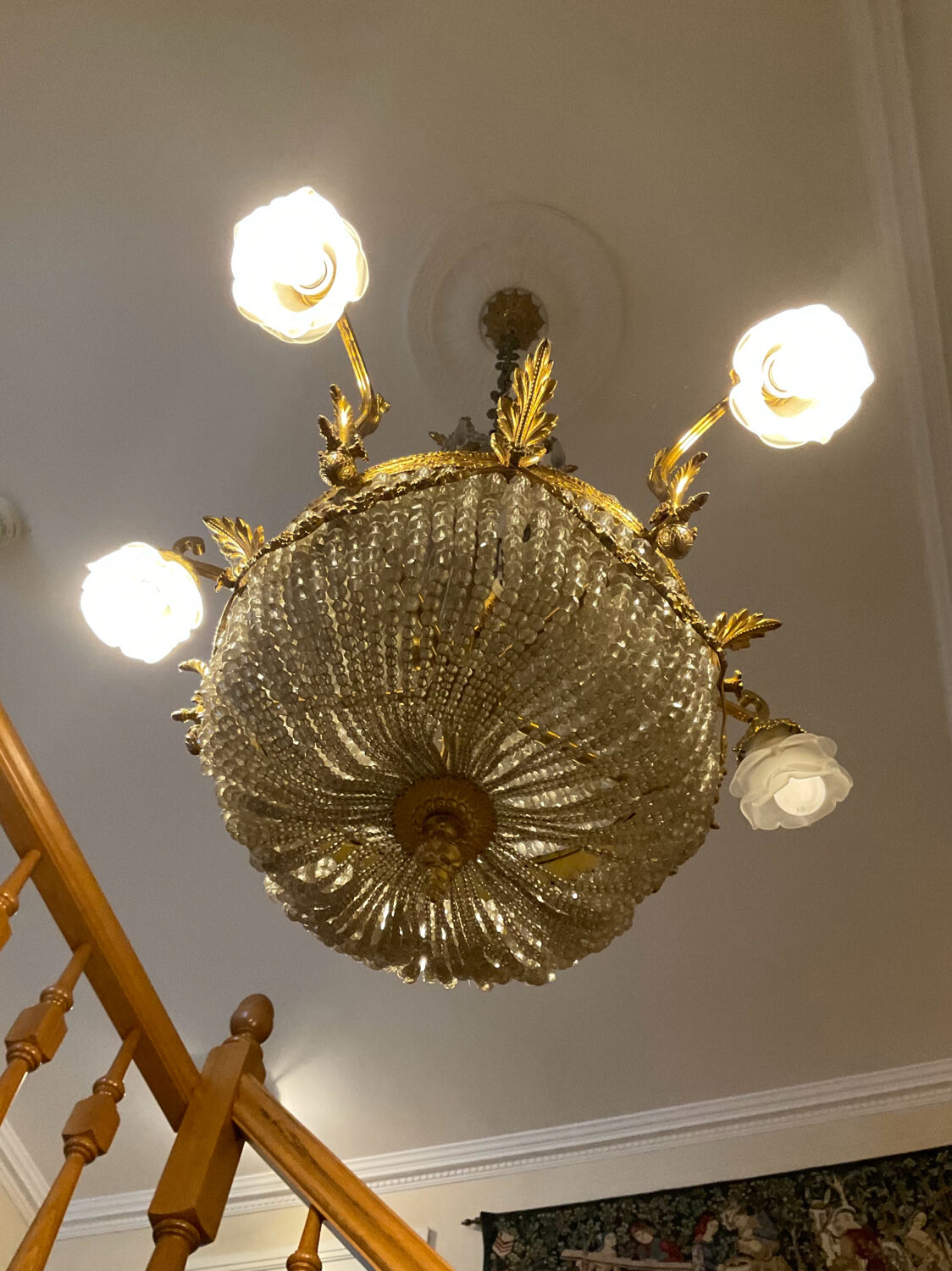 Large 19th century Empire Montgolfière chandelier in bronze and crystal