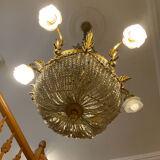 Large 19th century Empire Montgolfière chandelier in bronze and crystal
