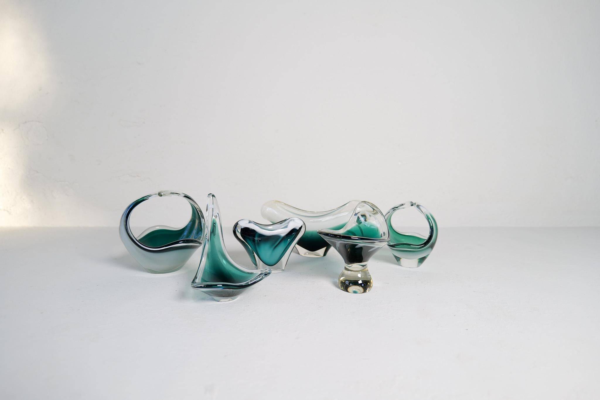 Set of 6 pieces of modern mid-century art glass "Shell", Flygfors Sweden 1955