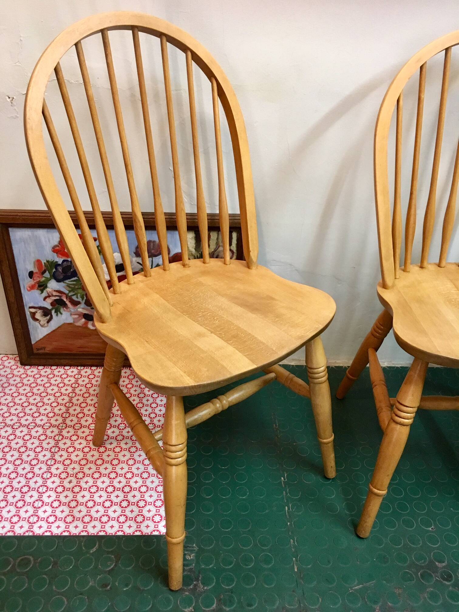 Pair of vintage windsor beech chairs