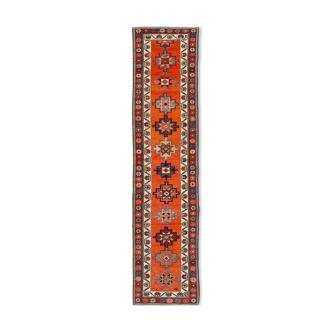 Hand-knotted antique turkish orange runner rug 90 cm x 382 cm