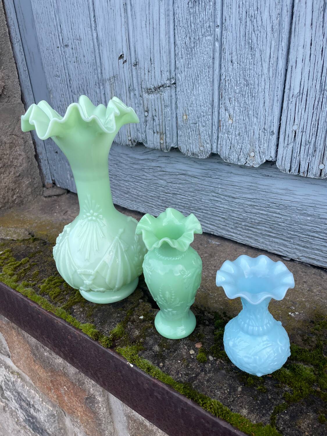 Three Art Deco opaline vases
